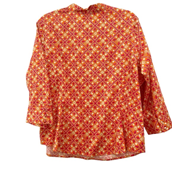 Talbots Petites Colorful Orange Top Split V Mock Neck 3/4 Sleeve Side Zip Sz XL - Picture 3 of 11